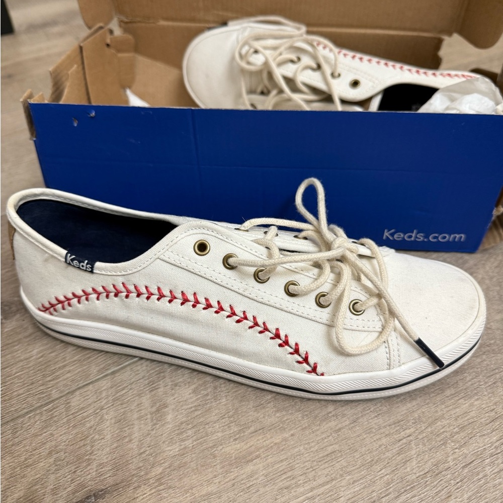 Keds White and Red Canvas Baseball Sneakers